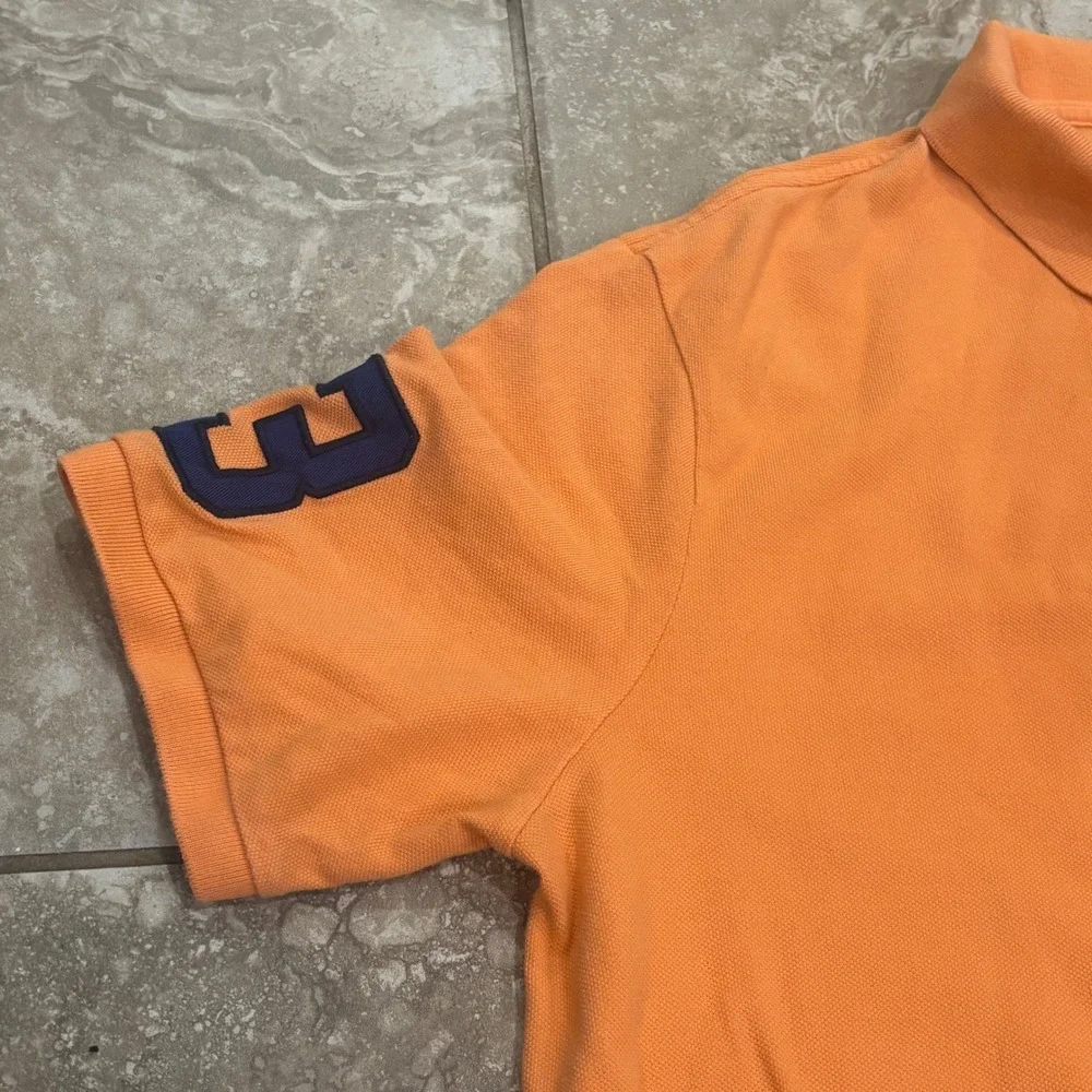 Polo Ralph Lauren Mens Large Orange Classic Fit Multi Horse Polo Shirt Navy 3